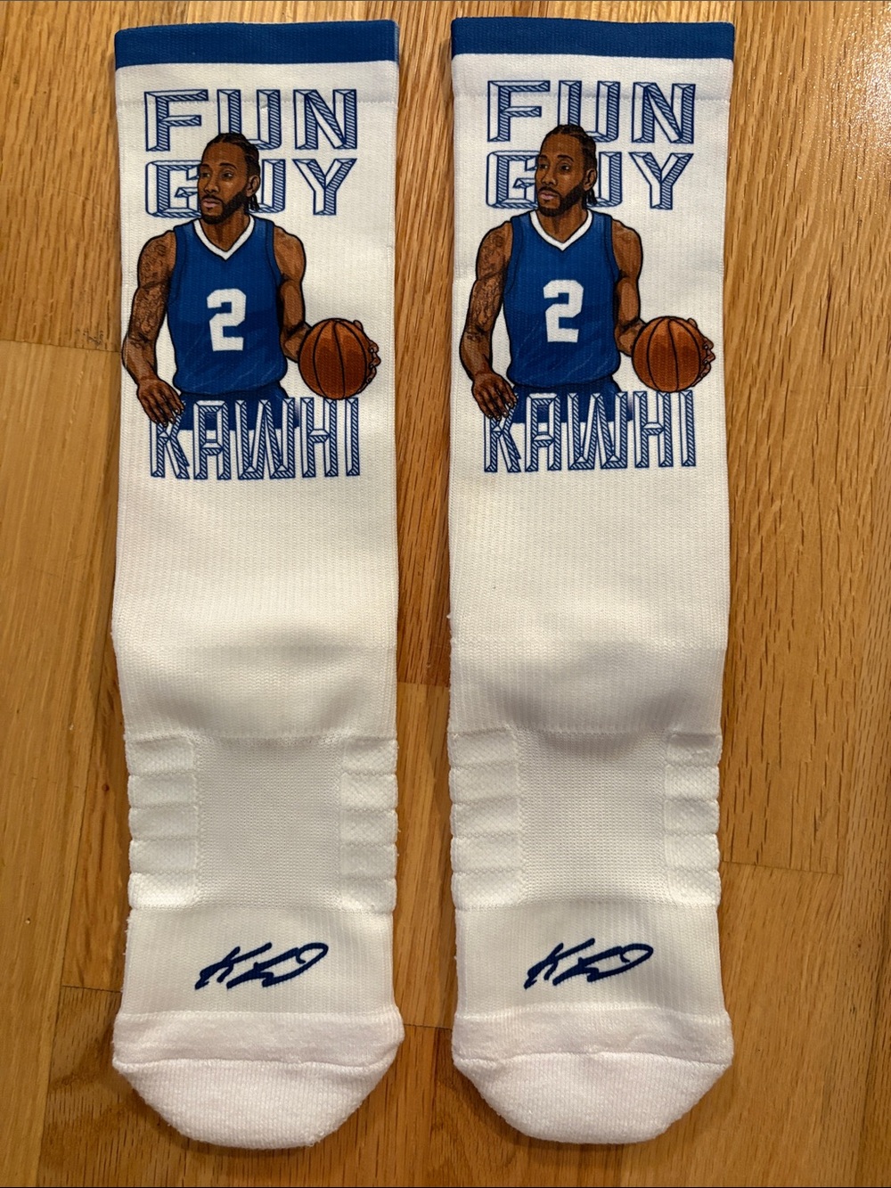 White & Blue Novelty Basketball Crew Socks - Athletic Graphic Design
